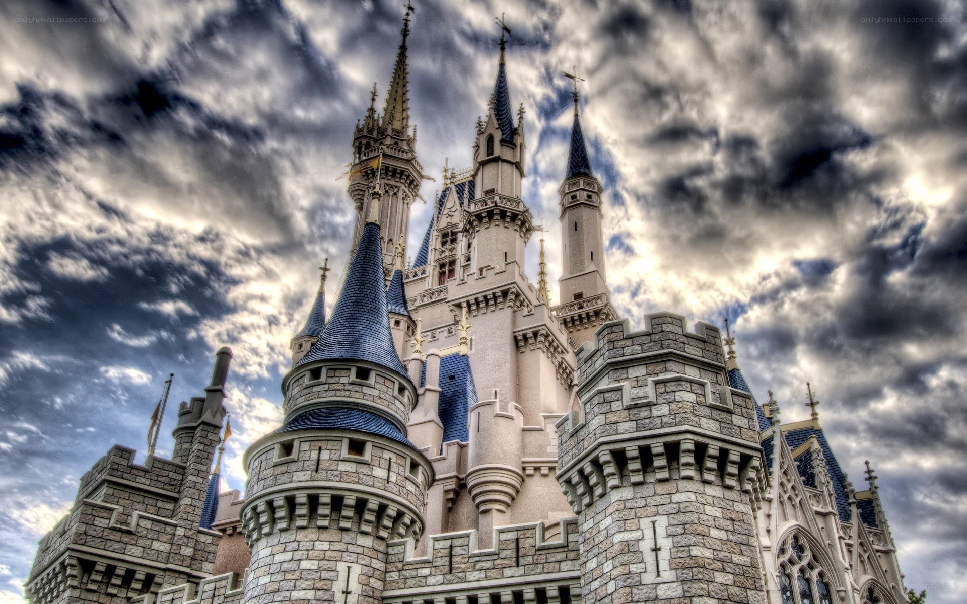 Cinderella Castle under stormy sky