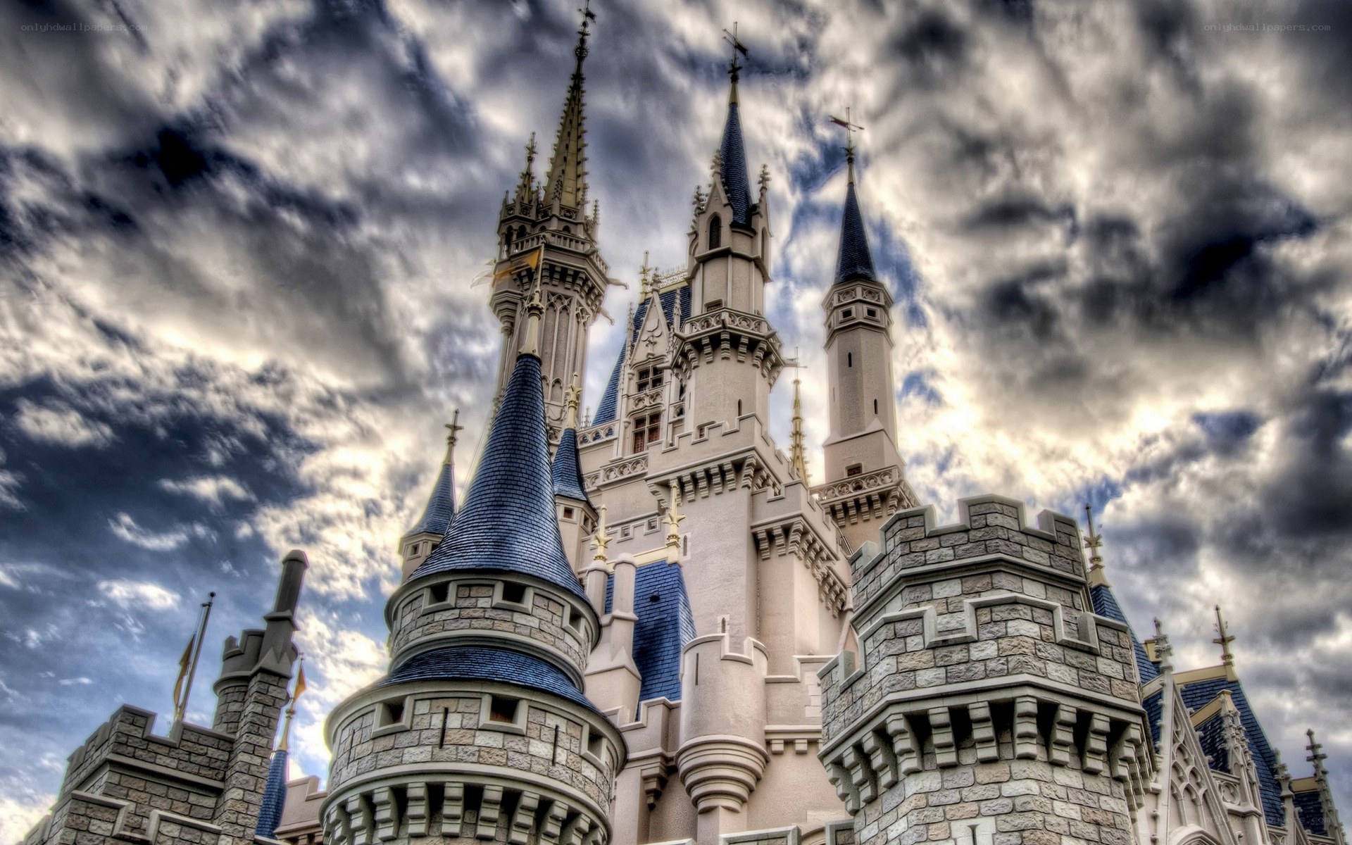 Cinderella Castle under stormy sky