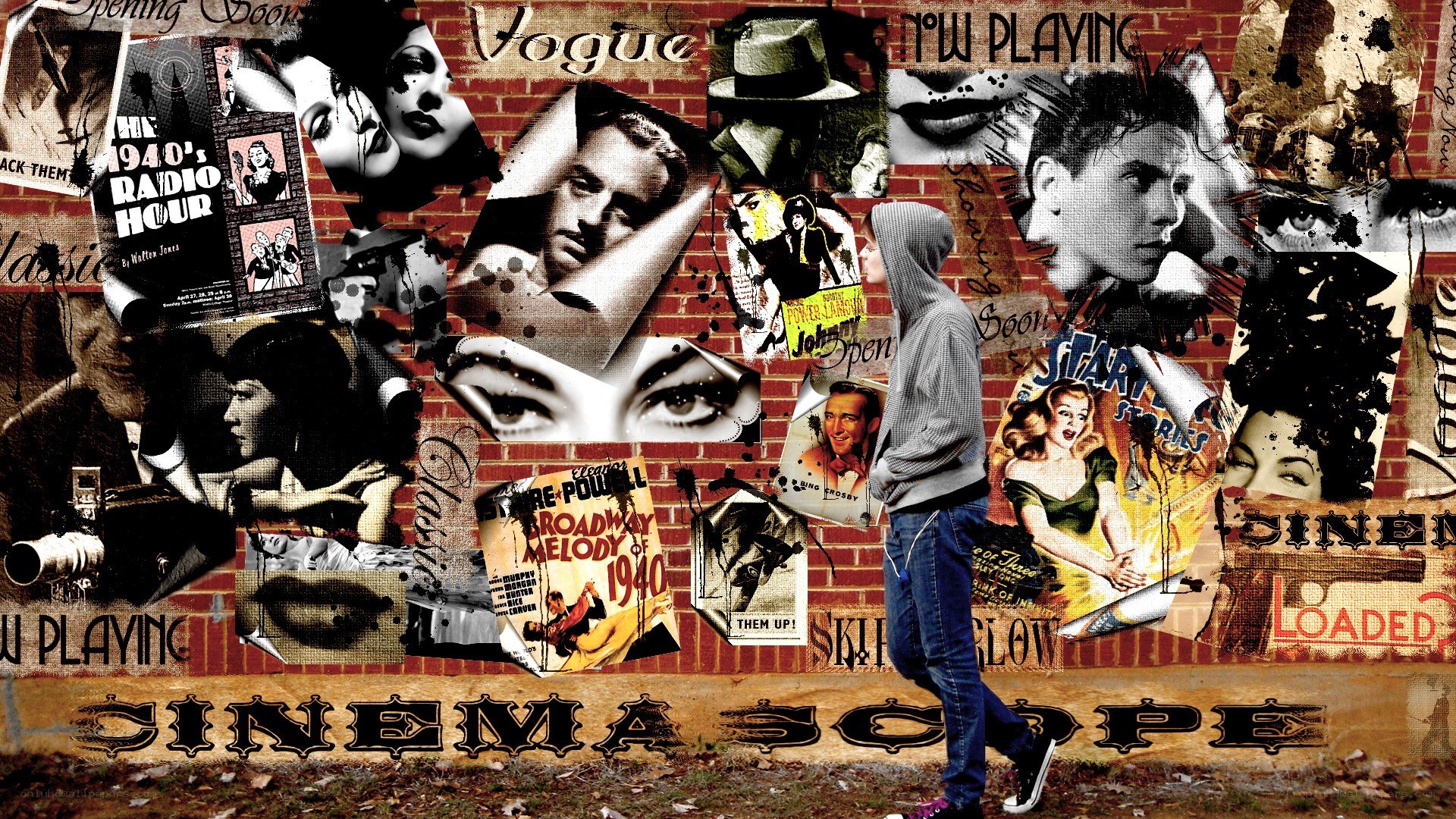 cinema collage with passerby