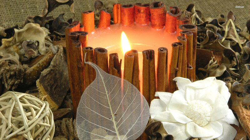Cinnamon Candle with Dried Flowers — Orange