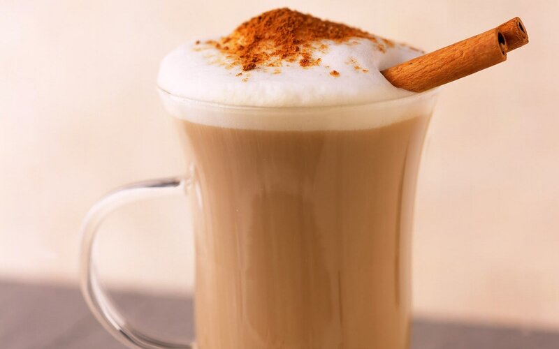 Cinnamon latte in glass mug