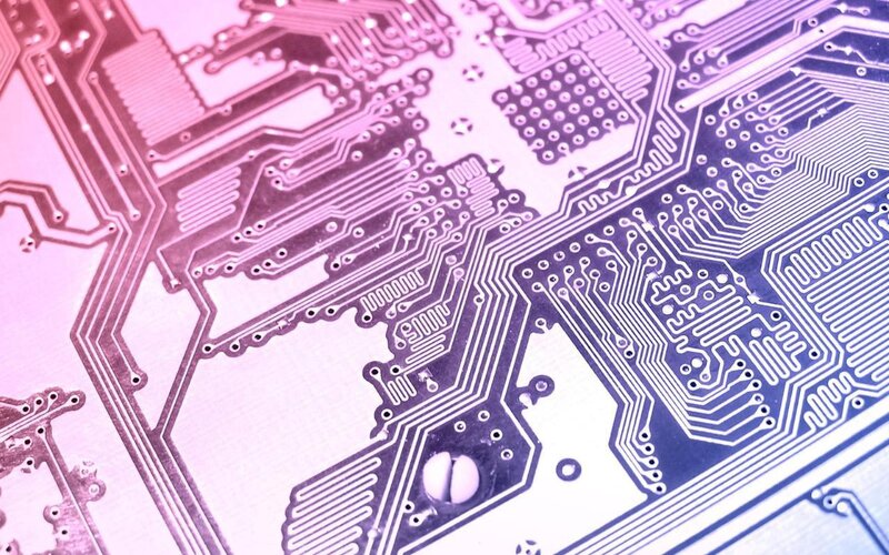 Circuit Board Close-up — Purple, Technical