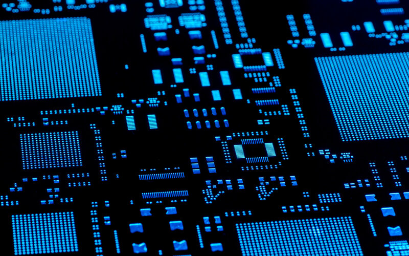 Circuit Board Components — Blue, Technical, Photograph