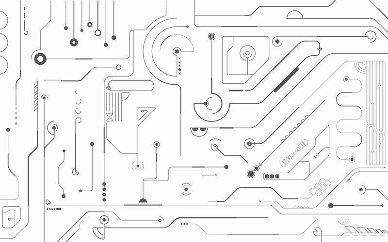 Circuit Board Pattern — Black, Technical, Vector Art, Lines