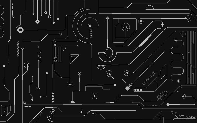 Circuit Board Pattern — Black, Technical, Vector Art