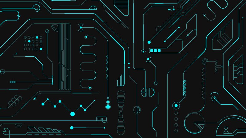 Circuit Board Pattern — Black, Technological, Digital Art, Lines
