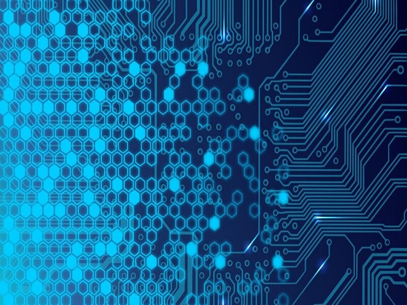 Circuit Board Pattern — Blue, Technological, Digital Art