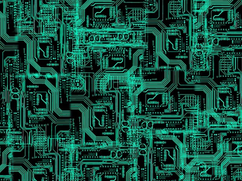 Circuit Board Pattern — Green, Technical, Digital Art