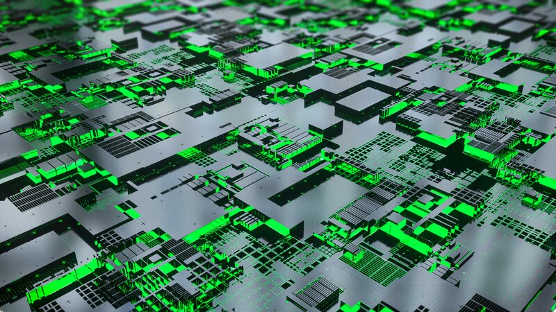 Circuit Board Pattern — Green, Technological, 3d Render