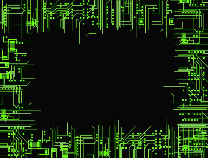 Circuit Board Pattern — Green, Technological, Digital Art, Green Lines