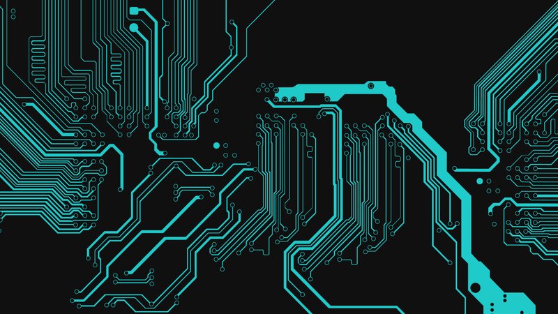 Circuit Board Pattern — Teal, Technological, Digital Art, Electronic Traces