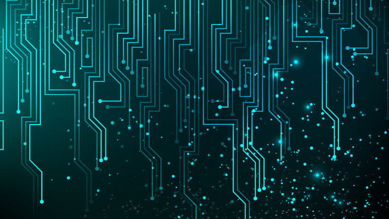 Circuit Board Pattern — Teal, Technological, Digital Art