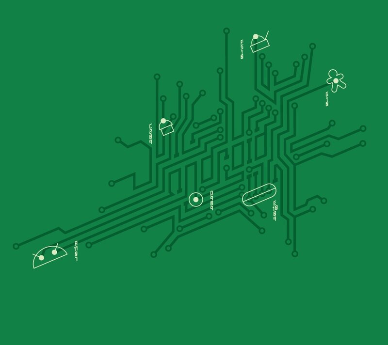 circuit board with icons