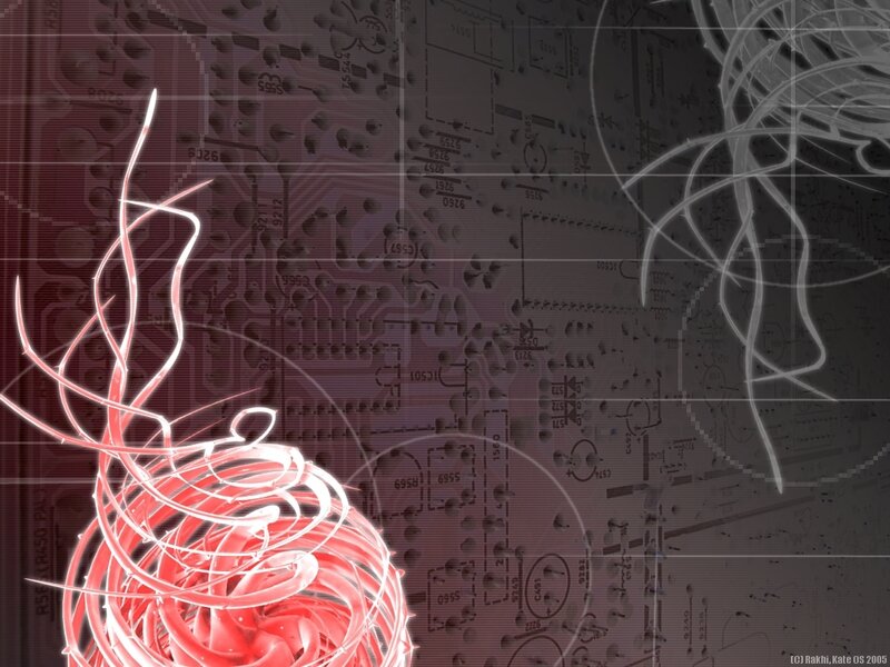 circuit board with red swirls