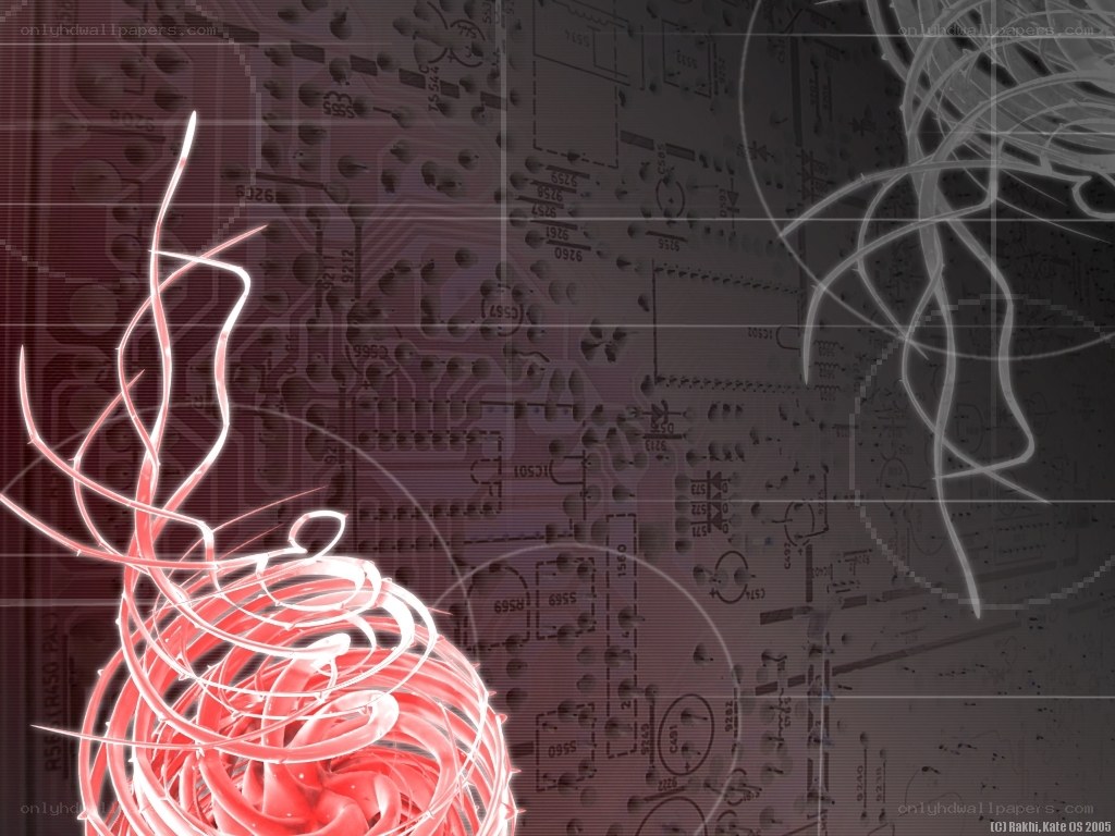 circuit board with red swirls