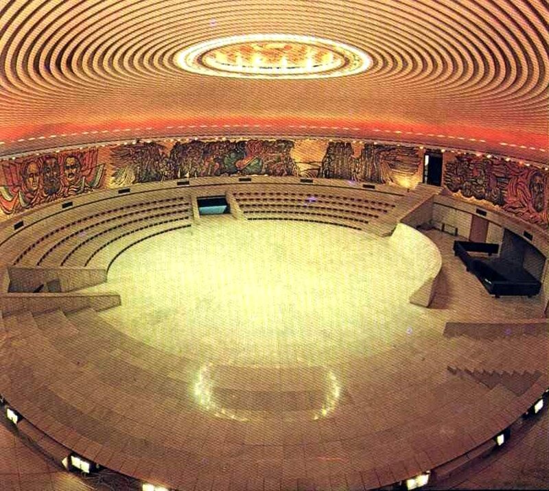 Circular auditorium with murals