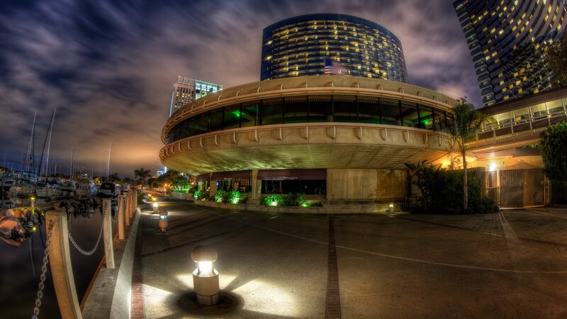 Circular Building at Night — Black