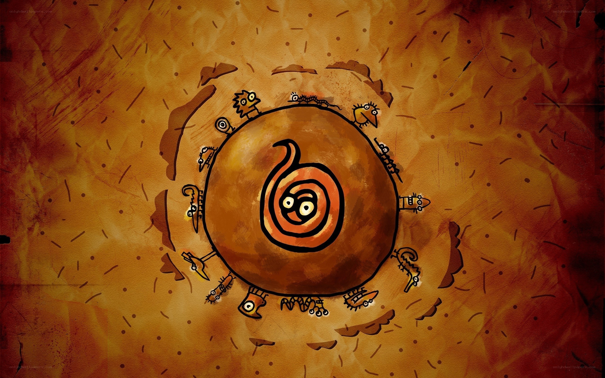 circular creature with small beings