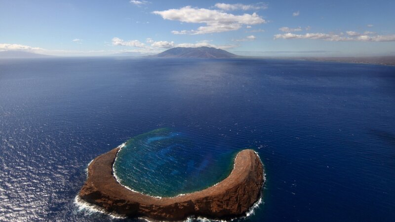 Circular Island in Ocean — Blue