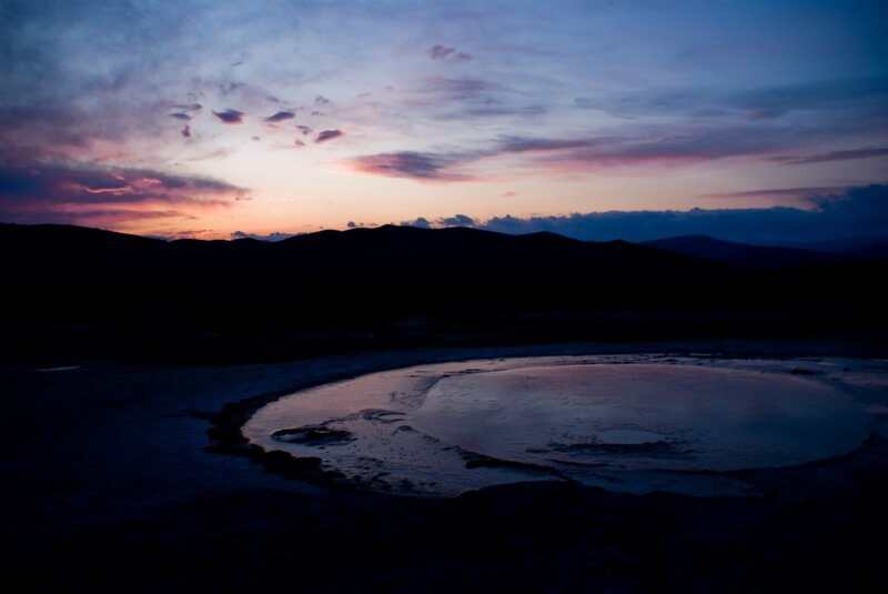 Circular Pond at Dusk