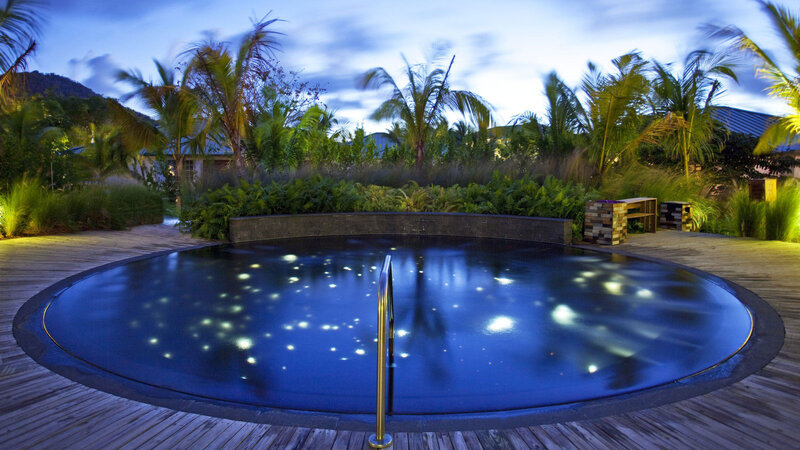 Circular Pool at Night — Blue