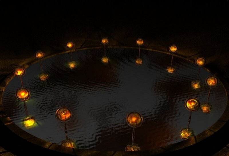 circular pool with glowing orbs