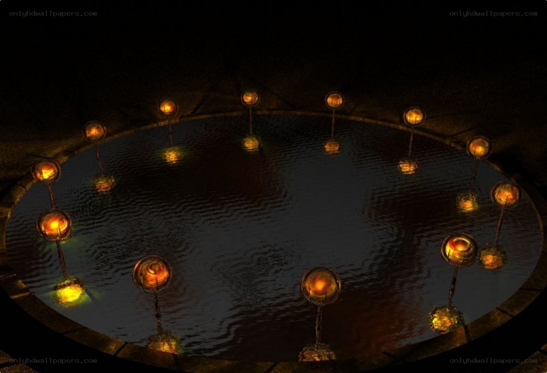 circular pool with glowing orbs