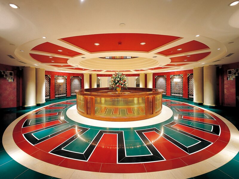 Circular Reception Desk — Red, Formal