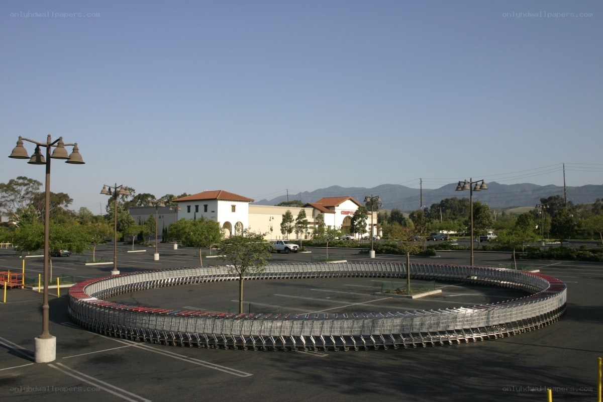 Circular shopping cart ring in parking lot