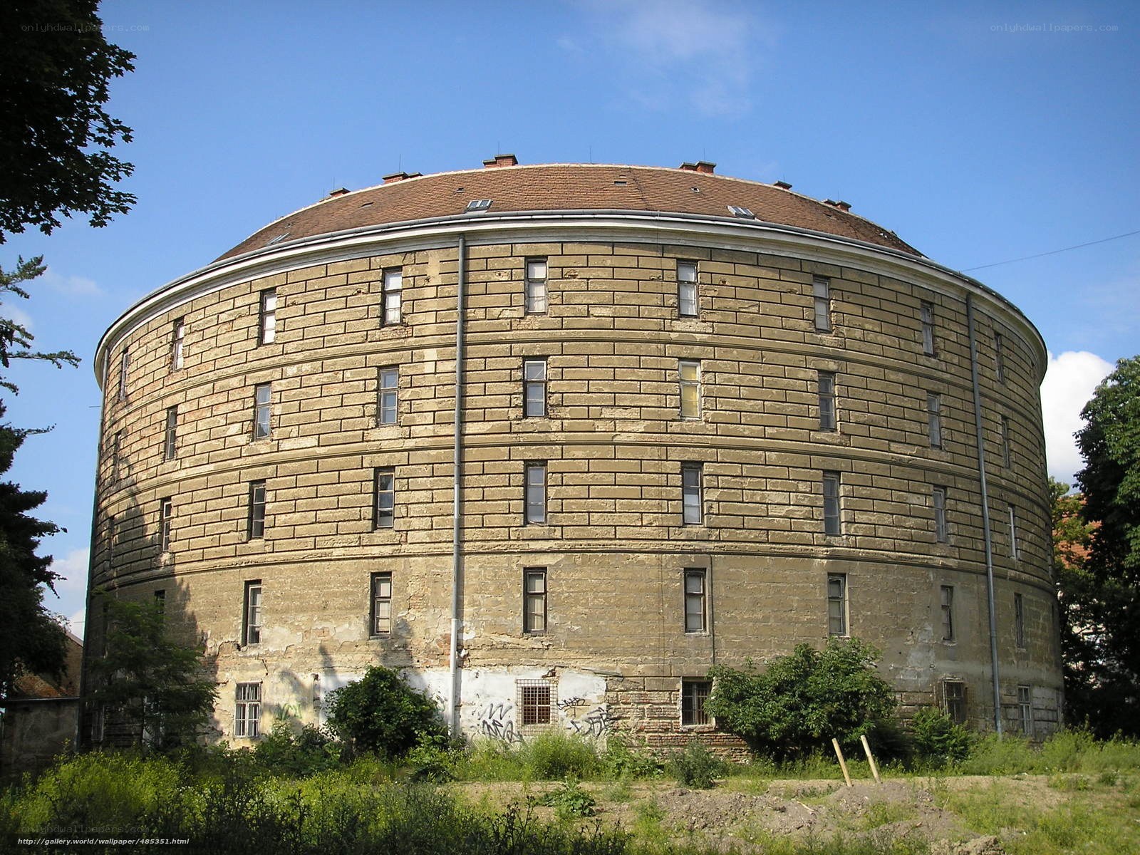 Circular stone building in a park