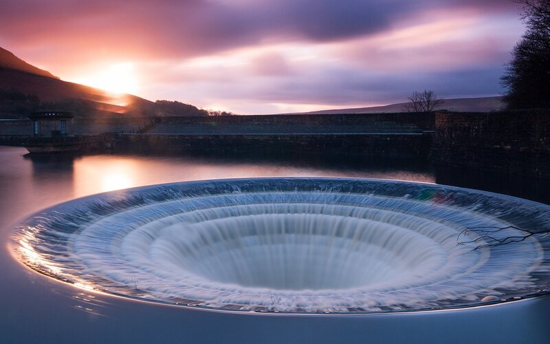 Circular Waterfall at Sunset — Purple