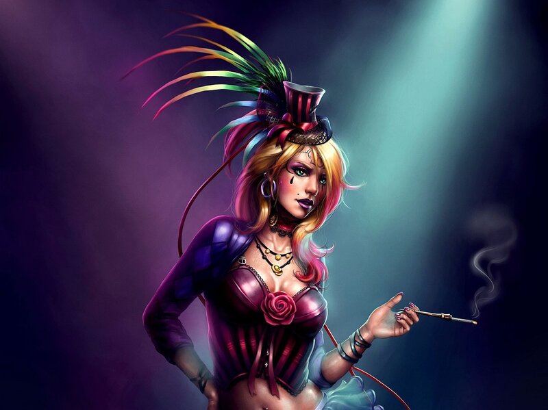 Circus performer with feathered hat