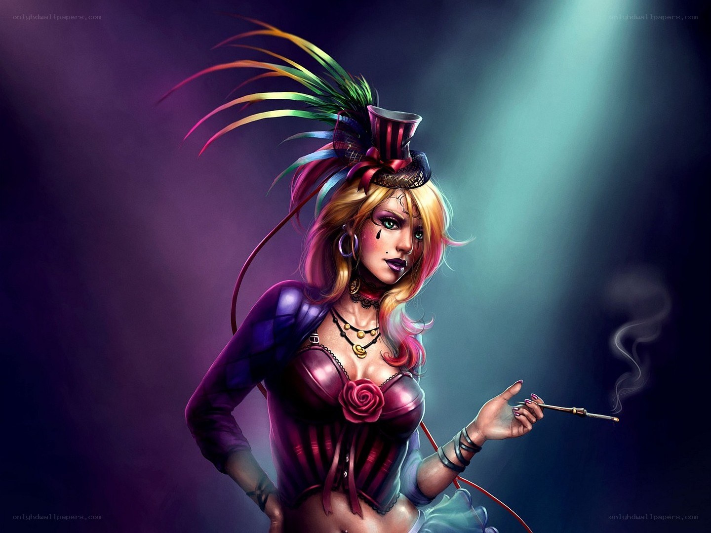 Circus performer with feathered hat