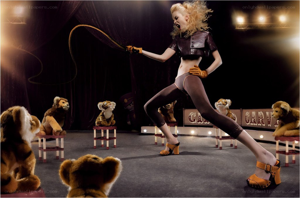 Circus performer with stuffed animals