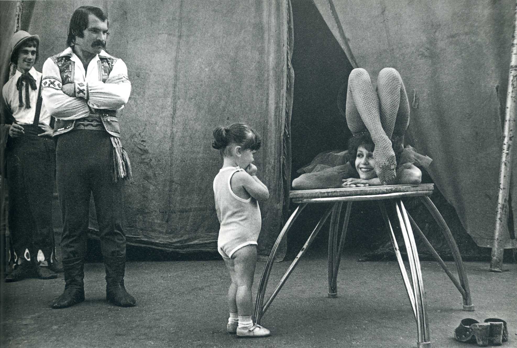 Circus performers and child