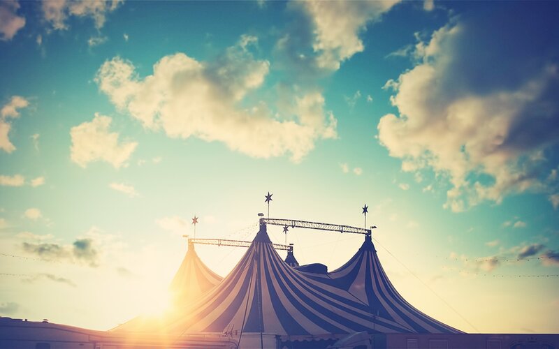 Circus tent at sunset
