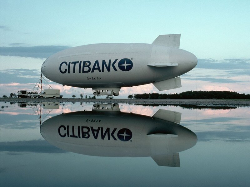 Citibank blimp at dusk