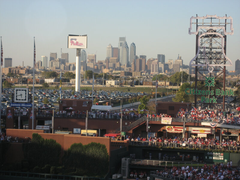 Citizens Bank Park with Philadelphia skyline