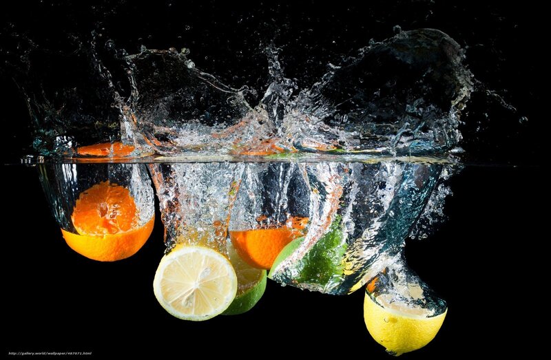 Citrus Fruits in Water — Black, Dynamic, Photograph