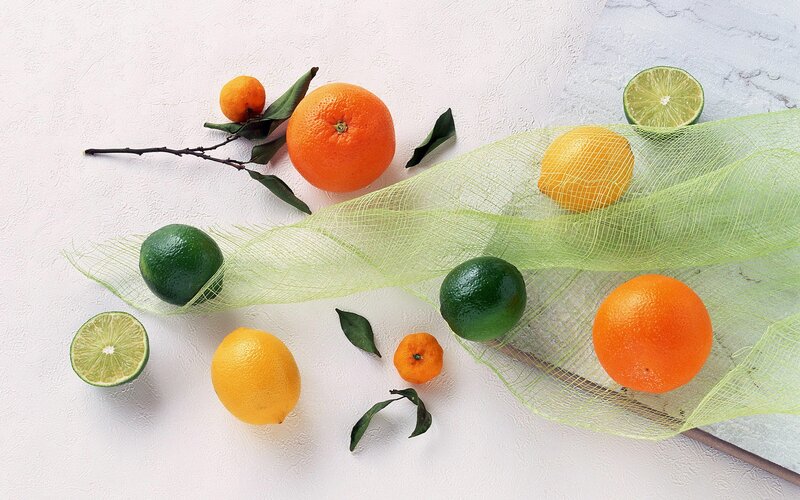 Citrus fruits on a cloth