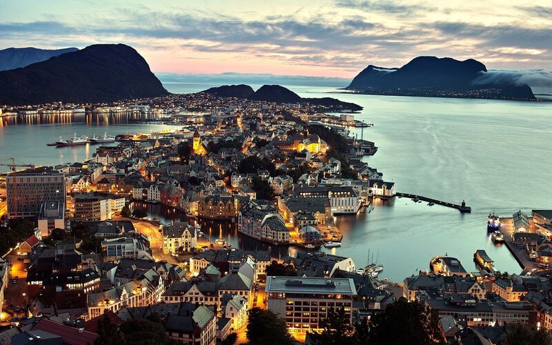 City at Dusk by the Sea