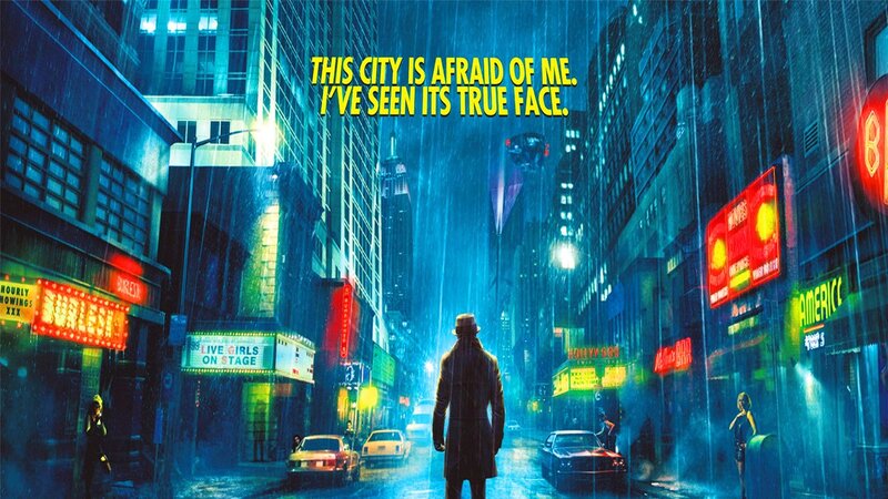 City at night in the rain
