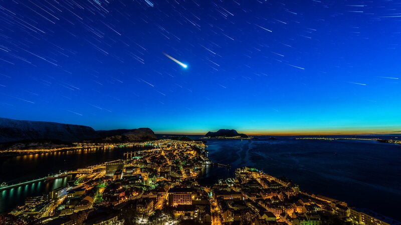 City at Night with Meteor