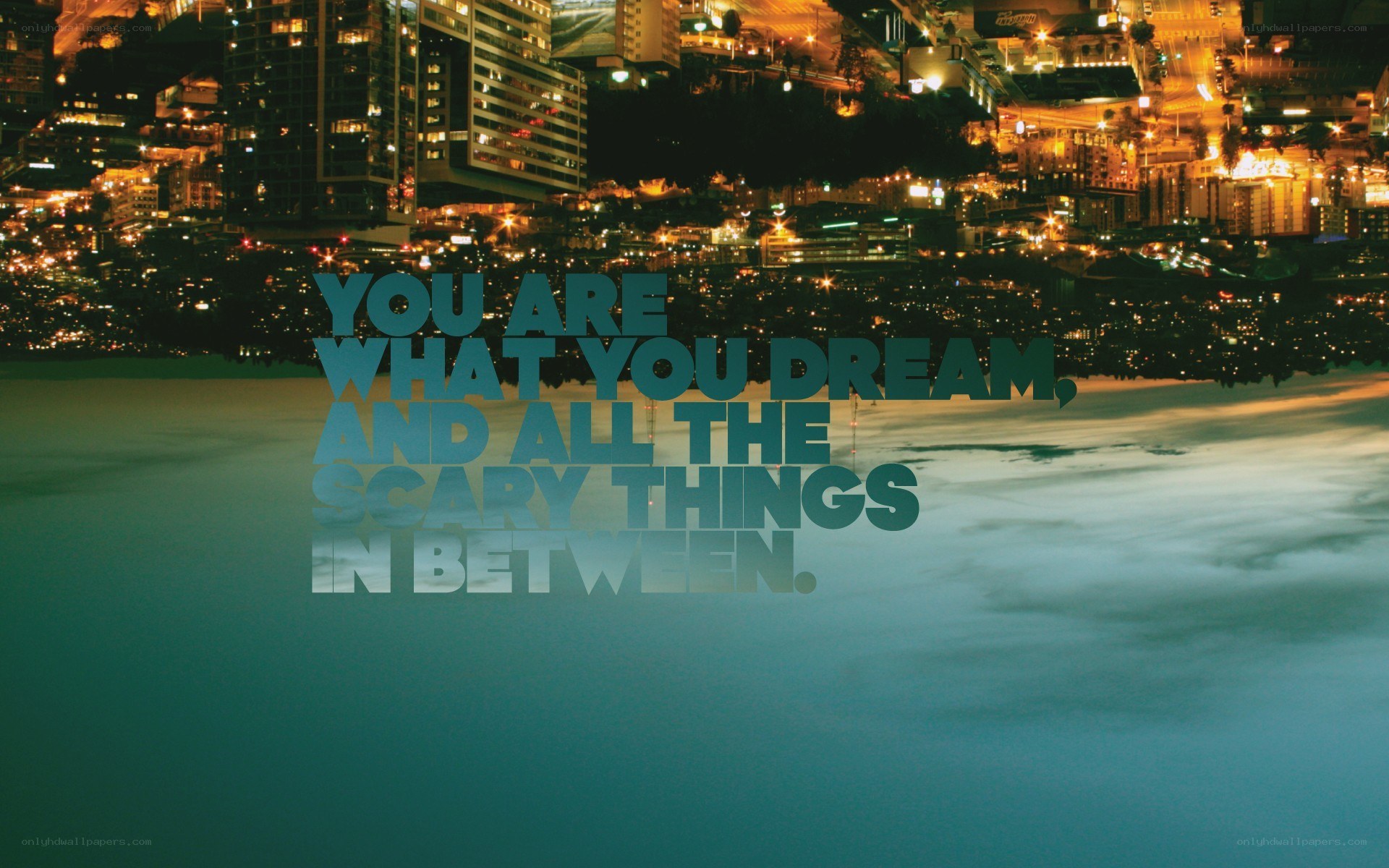 city at night with quote