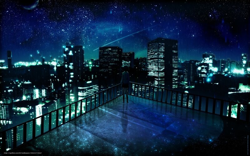 City at night with starry sky