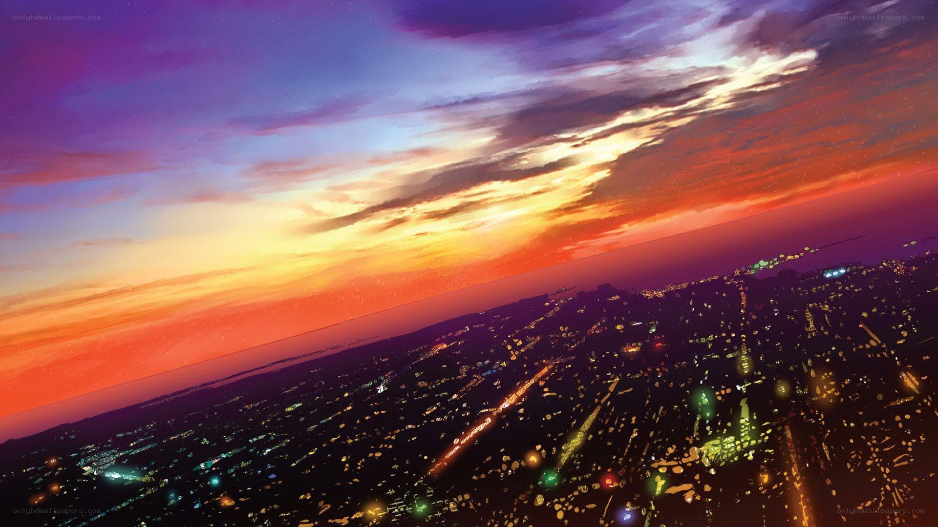 city at sunset from above