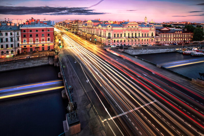 City Bridge at Dusk — Purple