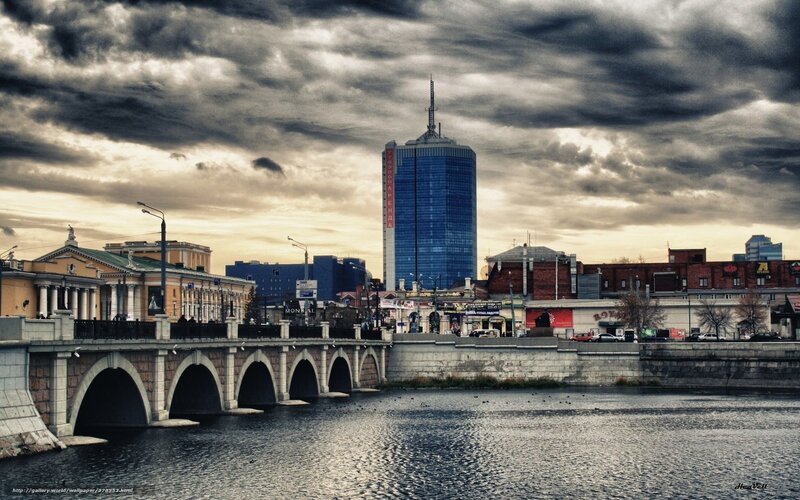 City bridge under stormy sky