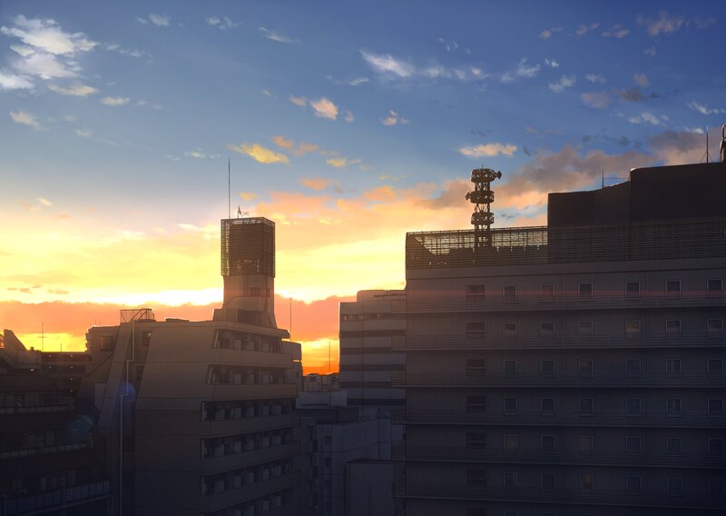 City Buildings at Sunset — Blue