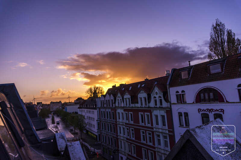 City Buildings at Sunset — Purple, Dramatic